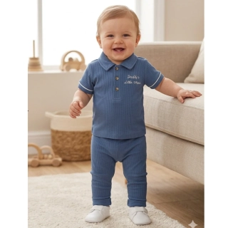 Chlapecká žebrovaná souprava s límečkem Daddy’s Little Man modrá 56/62