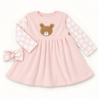 Dívčí 3dílná souprava se šaty Medvídek růžová – Pure & Soft 92