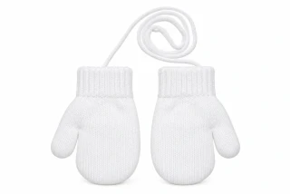 Kojenecké vyteplené pletené palčáky bílé se šňůrkou 10cm
