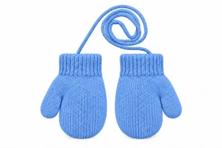 Kojenecké vyteplené pletené palčáky modré se šňůrkou 13cm