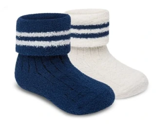 Teplé dětské žinilkové ponožky s ABS protiskluzem, 2 páry, tm. modré a krémové